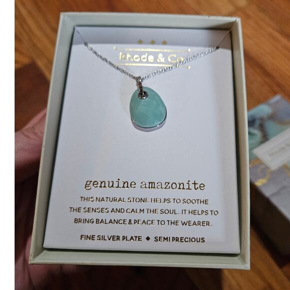 Rhode & Co Fine Silver Plated Amazonite Teardrop Pendant Necklace - Picture 3 of 8